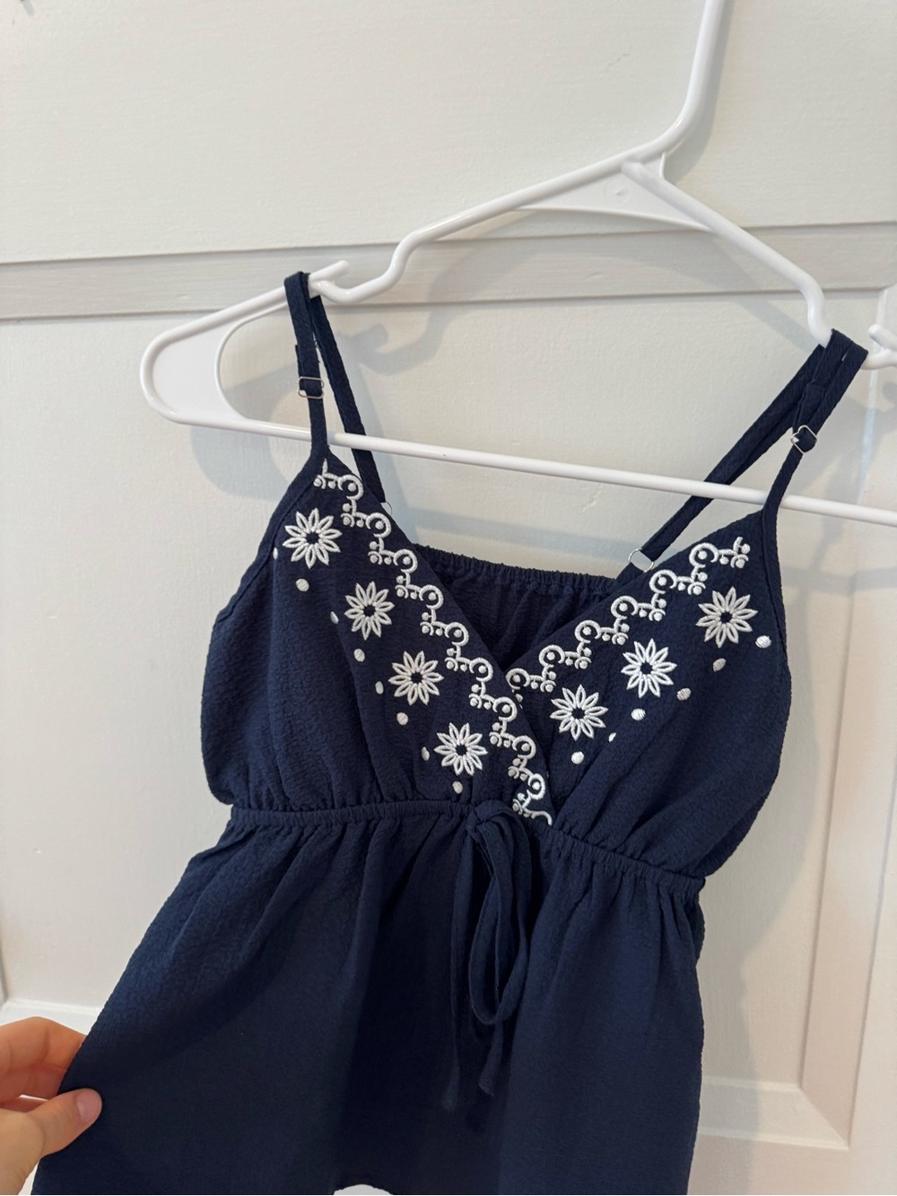 Women’s Navy Embroidered V-Neck Tank Top - Picture 4 of 5